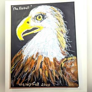 Wendy Gell Art, Eagle paint with metallic markers. Brand new 2024.